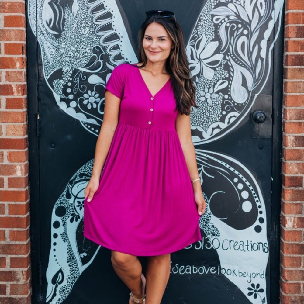 Bombom magenta short sleeve dress
